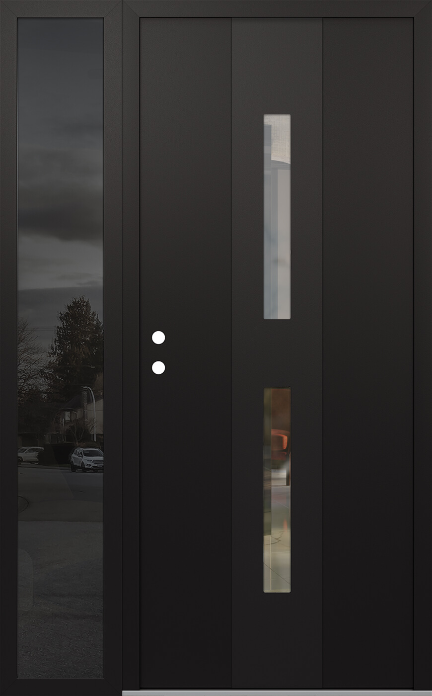 Modern Steel Front Door DIAMOND A6 52" X 80" BLACK/BLACK CLEAR GLASS PANEL BLACK RHI WITH SIDELITE MIRRORED GLASS