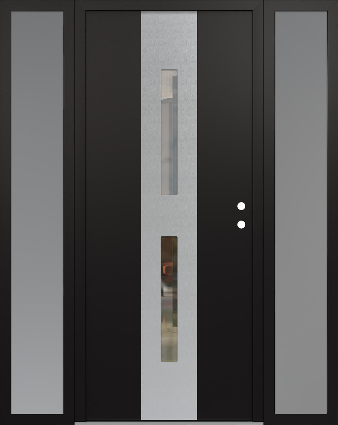 Modern Steel Front Door DIAMOND A6 60" X 80" BLACK/BLACK CLEAR GLASS PANEL STAINLESS STEEL LHI WITH 2 SIDELITES MIRRORED GLASS