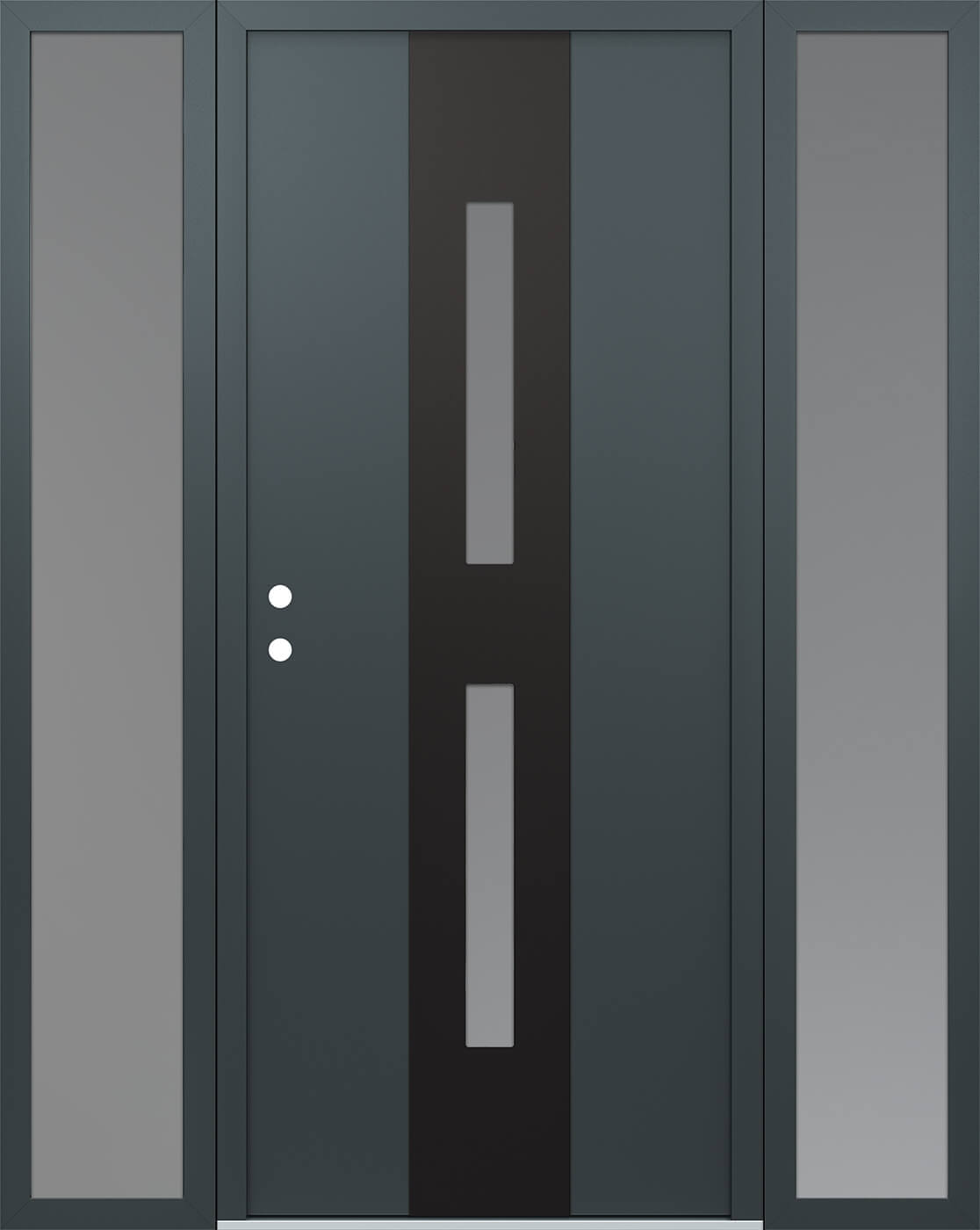 Modern Steel Front Door DIAMOND A6 68" X 80" ANTHRACITE/ANTHRACITE FROSTED GLASS PANEL BLACK RHI WITH 2 SIDELITES MIRRORED GLASS