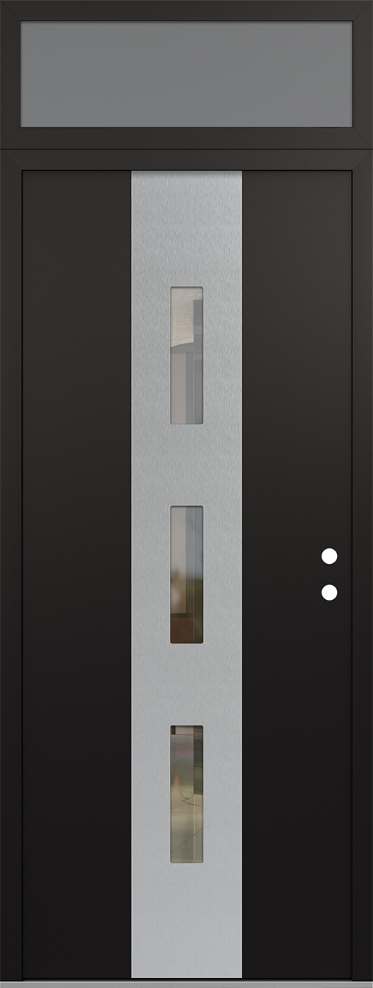 Modern Steel Front Door DIAMOND A7 36" X 96" BLACK/BLACK CLEAR GLASS PANEL STAINLESS STEEL LHI WITH TRANSOM FROSTED GLASS