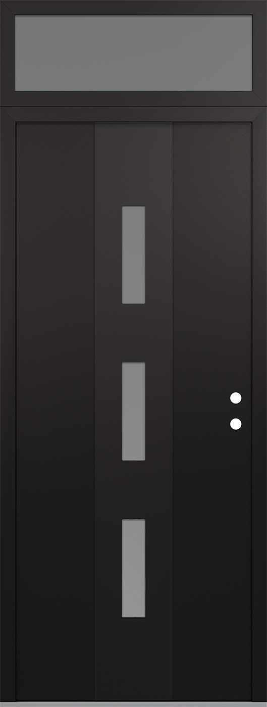 Modern Steel Front Door DIAMOND A7 36" X 96" BLACK/WHITE FROSTED GLASS PANEL BLACK LHI WITH TRANSOM FROSTED GLASS