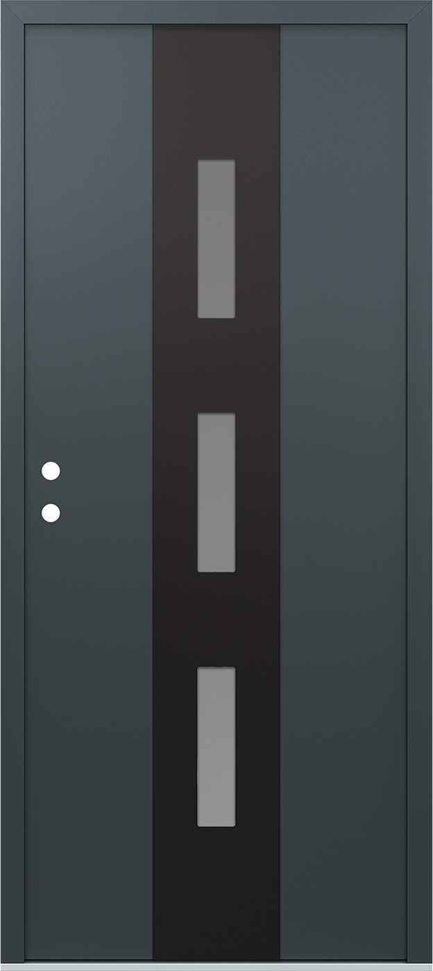 MODERN STEEL FRONT DOOR DIAMOND A7 36" X 80" ANTHRACITE/ANTHRACITE FROSTED GLASS PANEL BLACK RHI