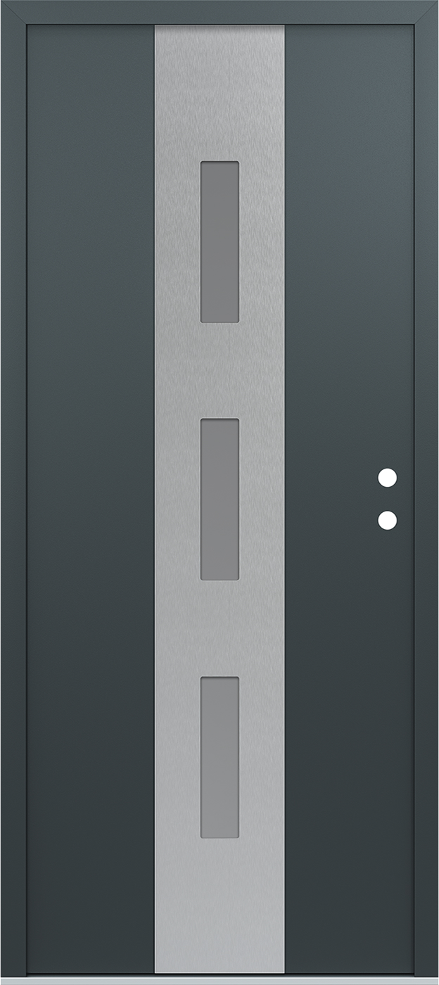 Modern Steel Front Door DIAMOND A7 36" X 80" ANTHRACITE/ANTHRACITE FROSTED GLASS PANEL STAINLESS STEEL LHI