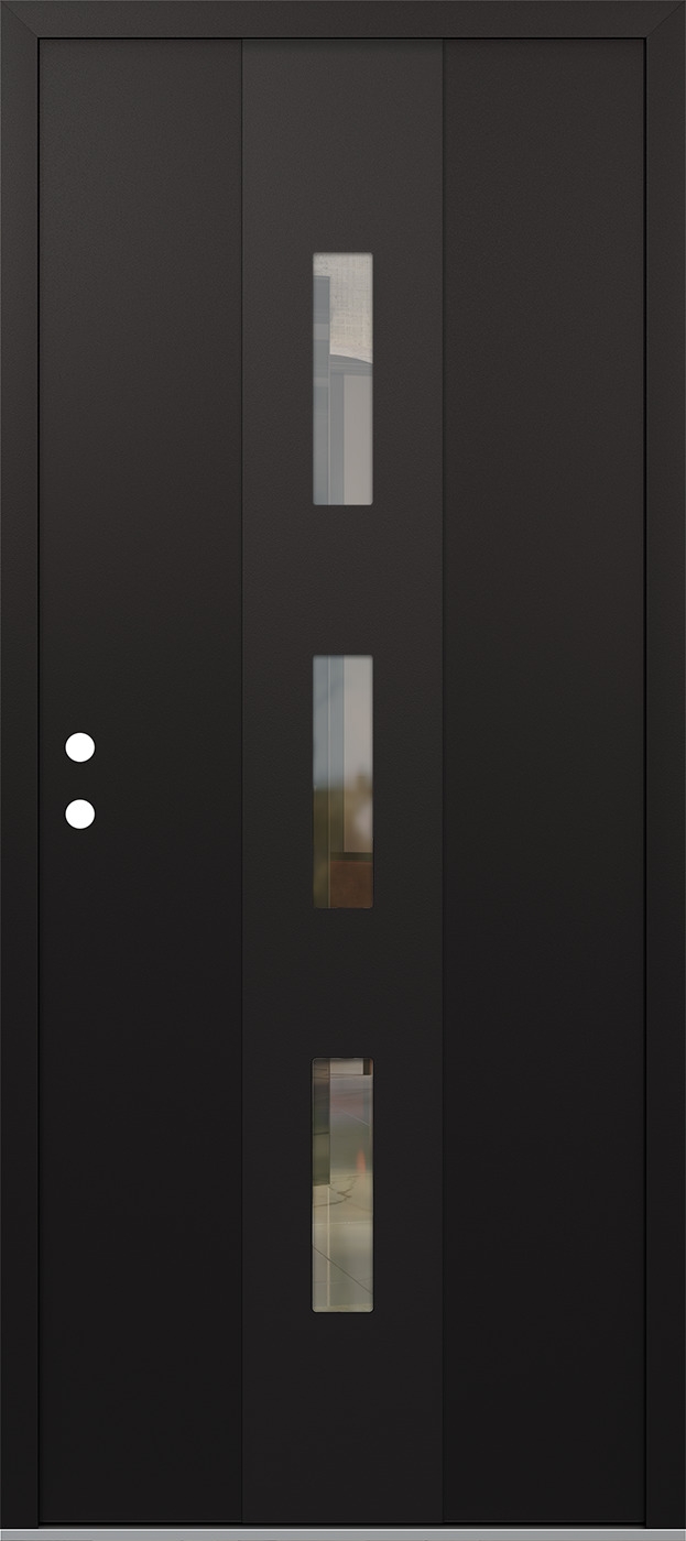 MODERN STEEL FRONT DOOR DIAMOND A7 36" X 80" BLACK/BLACK CLEAR GLASS PANEL BLACK RHI