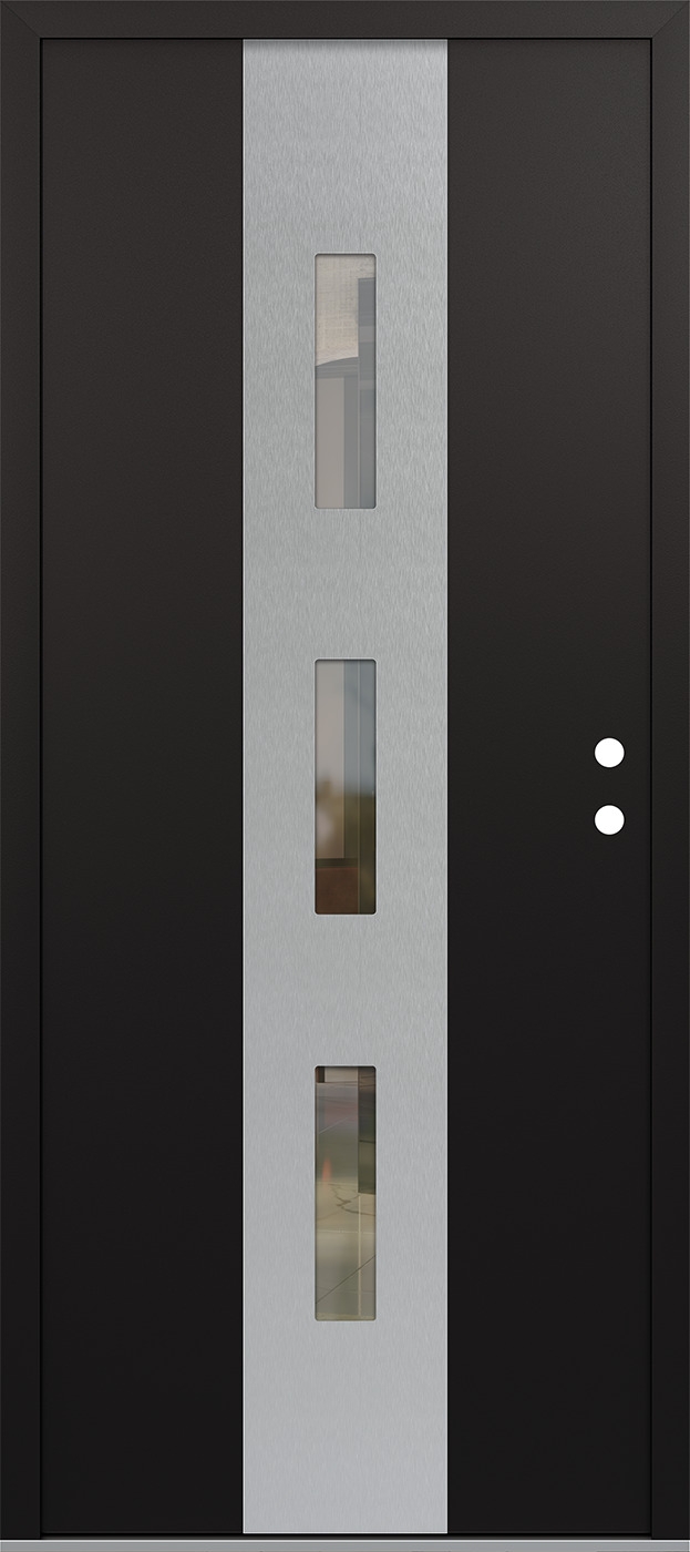 MODERN STEEL FRONT DOOR DIAMOND A7 36" X 80" BLACK/BLACK CLEAR GLASS PANEL STAINLESS STEEL LHI
