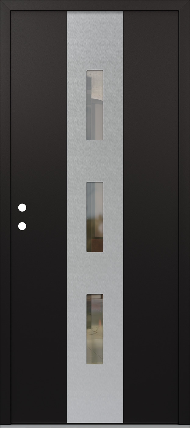 MODERN STEEL FRONT DOOR DIAMOND A7 36" X 80" BLACK/BLACK CLEAR GLASS PANEL STAINLESS STEEL RHI