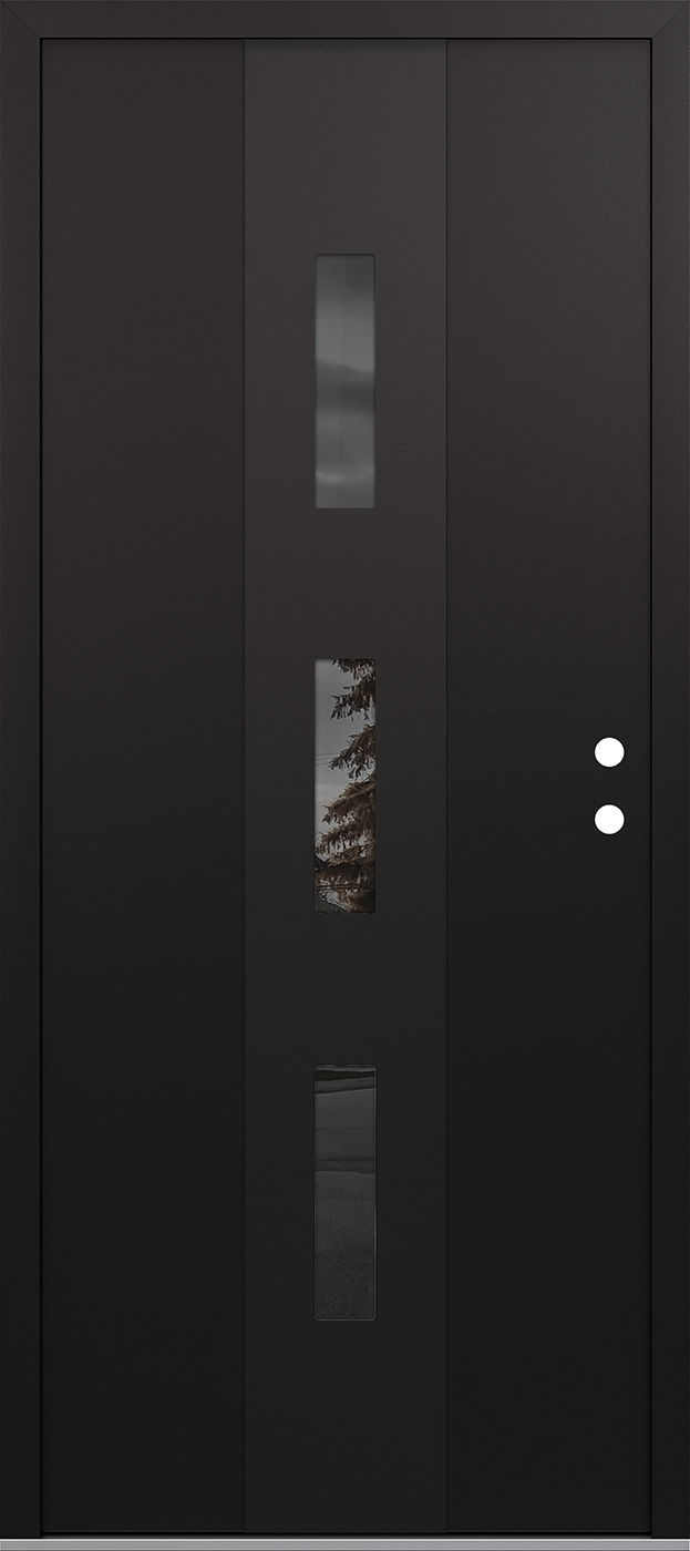 MODERN STEEL FRONT DOOR DIAMOND A7 36" X 80" BLACK/BLACK MIRRORED GLASS PANEL BLACK LHI
