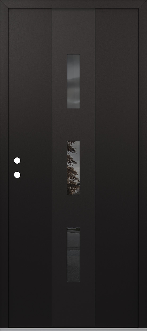 MODERN STEEL FRONT DOOR DIAMOND A7 36" X 80" BLACK/BLACK MIRRORED GLASS PANEL BLACK RHI