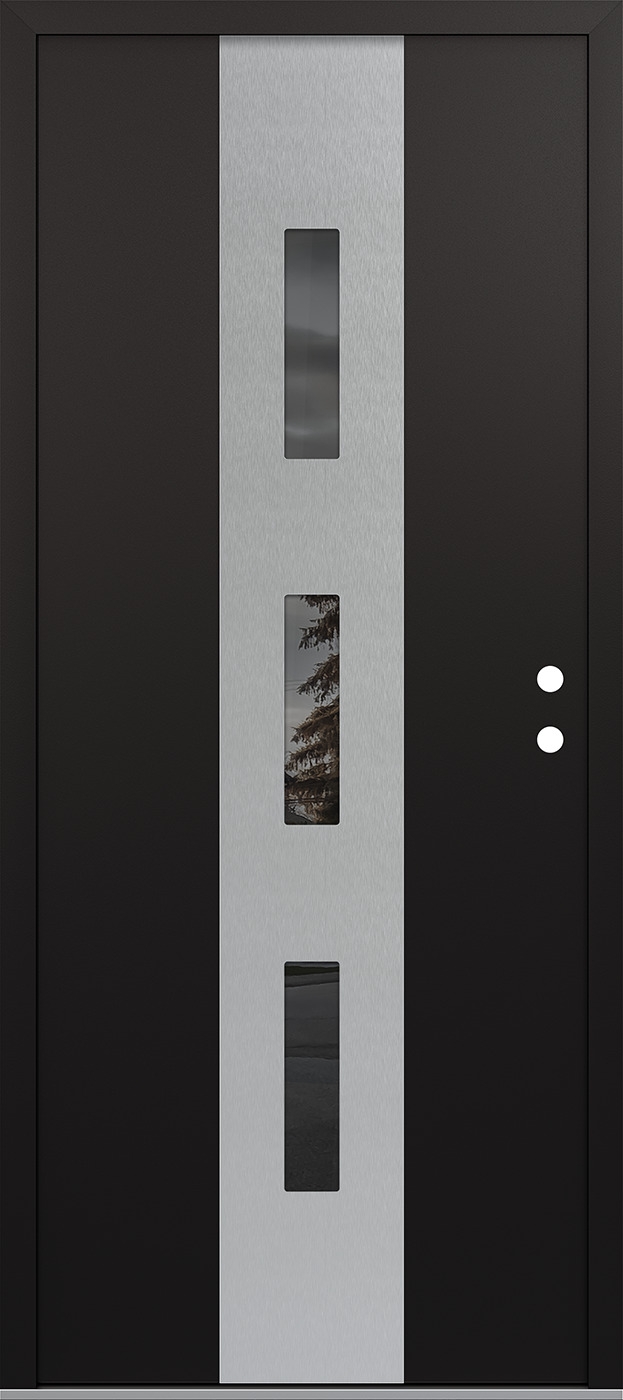 MODERN STEEL FRONT DOOR DIAMOND A7 36" X 80" BLACK/BLACK MIRRORED GLASS PANEL STAINLESS STEEL LHI