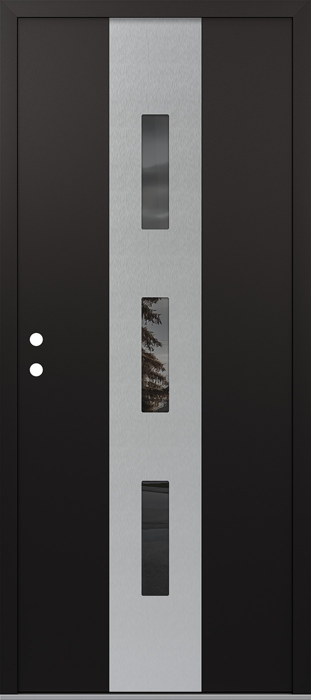 MODERN STEEL FRONT DOOR DIAMOND A7 36" X 80" BLACK/BLACK MIRRORED GLASS PANEL STAINLESS STEEL RHI