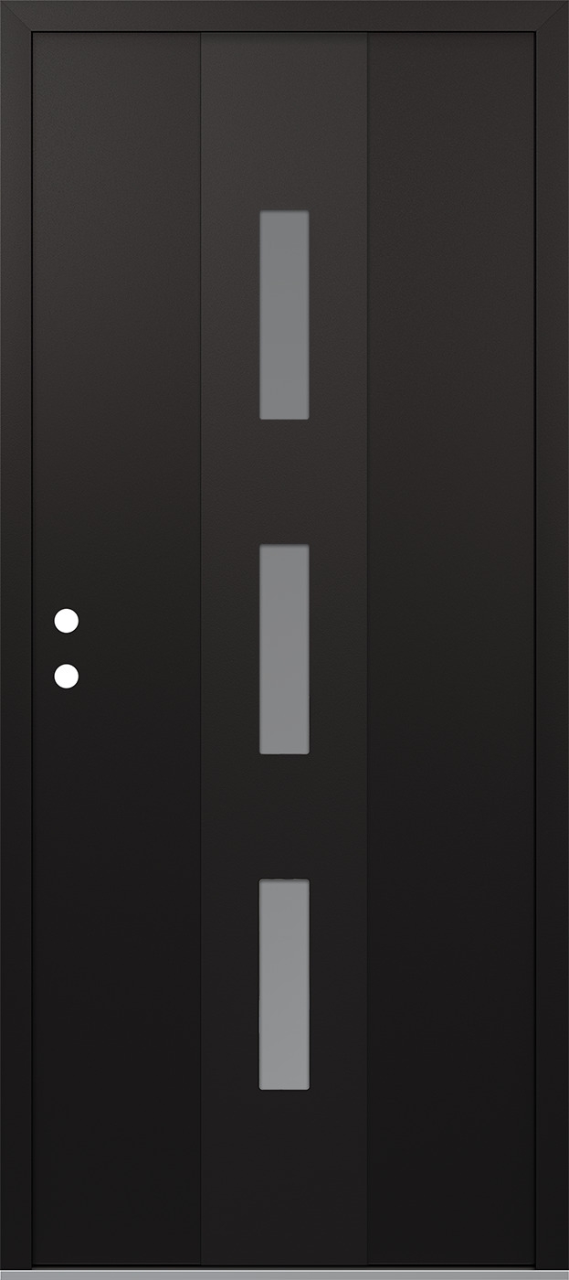 MODERN STEEL FRONT DOOR DIAMOND A7 36" X 80" BLACK/WHITE FROSTED GLASS PANEL BLACK RHI