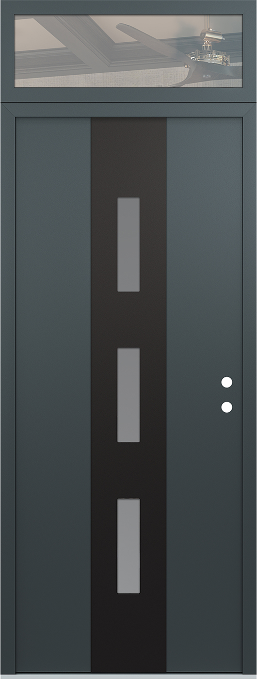 Modern Steel Front Door DIAMOND A7 36" X 96" ANTHRACITE/ANTHRACITE FROSTED GLASS PANEL BLACK LHI WITH TRANSOM MIRRORED GLASS