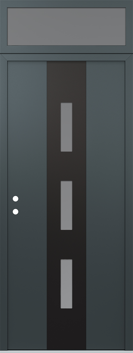 Modern Steel Front Door DIAMOND A7 36" X 96" ANTHRACITE/ANTHRACITE FROSTED GLASS PANEL BLACK RHI WITH TRANSOM CLEAR GLASS