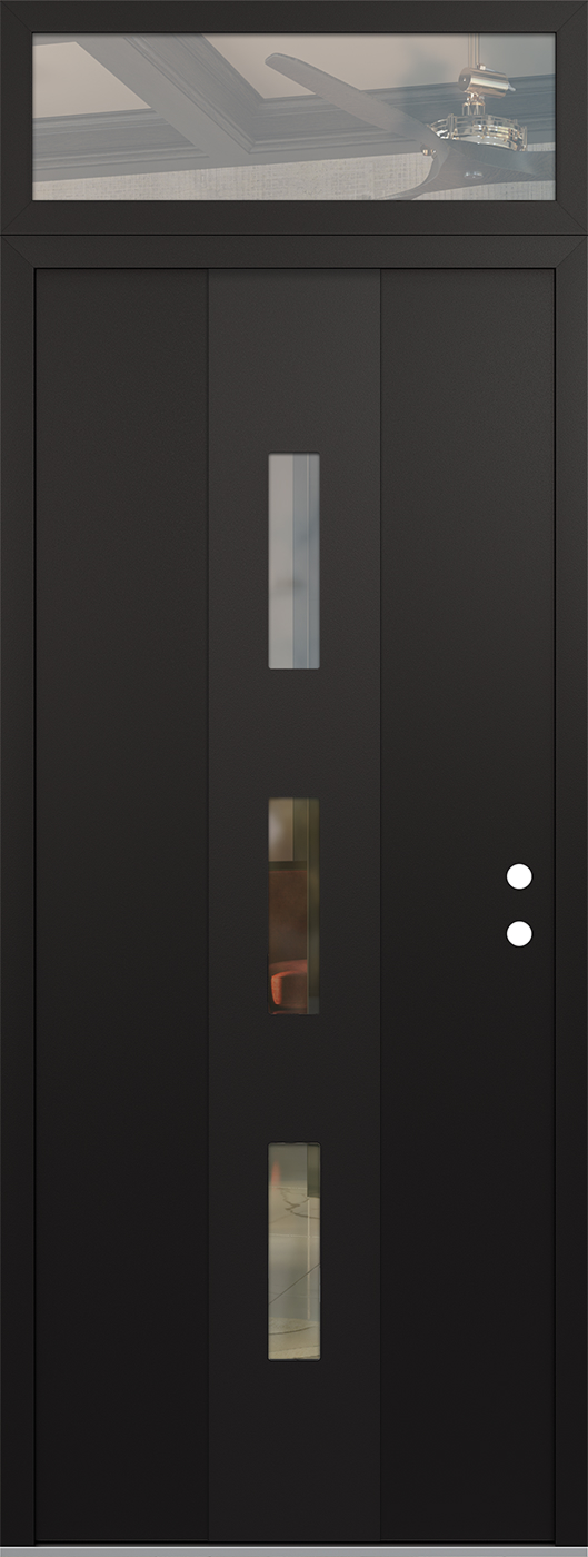 Modern Steel Front Door DIAMOND A7 36" X 96" BLACK/BLACK CLEAR GLASS PANEL BLACK LHI WITH TRANSOM CLEAR GLASS