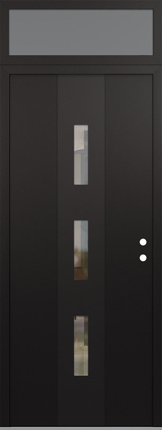 Modern Steel Front Door DIAMOND A7 36" X 96" BLACK/BLACK CLEAR GLASS PANEL BLACK LHI WITH TRANSOM FROSTED GLASS