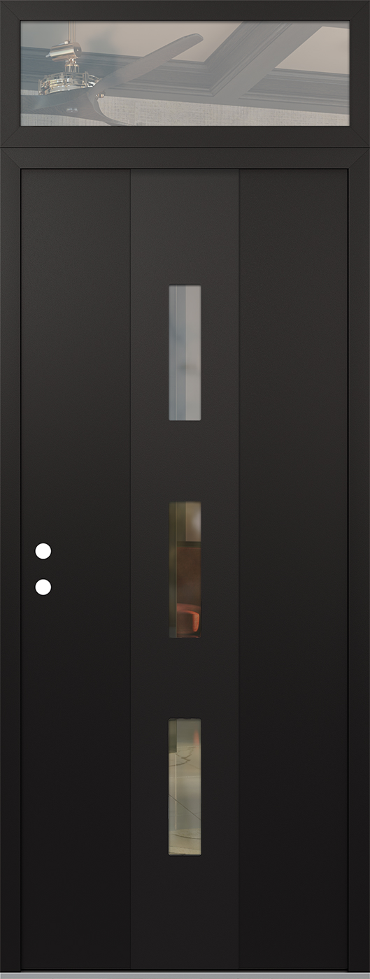 Modern Steel Front Door DIAMOND A7 36" X 96" BLACK/BLACK CLEAR GLASS PANEL BLACK RHI WITH TRANSOM CLEAR GLASS