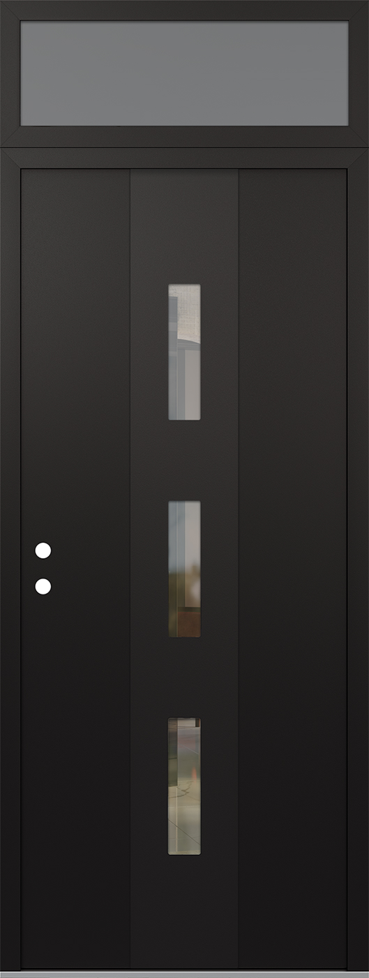 Modern Steel Front Door DIAMOND A7 36" X 96" BLACK/BLACK CLEAR GLASS PANEL BLACK RHI WITH TRANSOM FROSTED GLASS