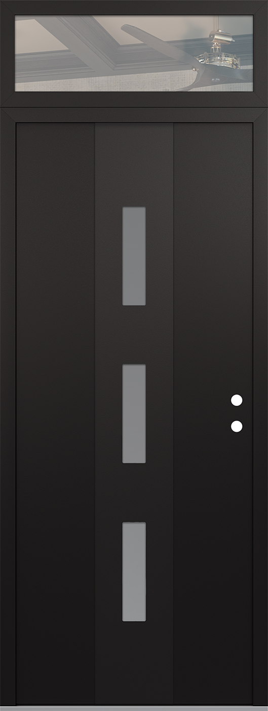 MODERN STEEL FRONT DOOR DIAMOND A7 36" X 96" BLACK/WHITE FROSTED GLASS PANEL BLACK LHI WITH TRANSOM CLEAR GLASS