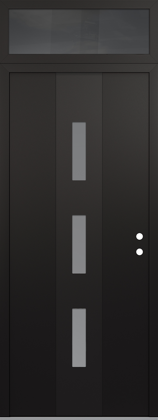 MODERN STEEL FRONT DOOR DIAMOND A7 36" X 96" BLACK/WHITE FROSTED GLASS PANEL BLACK LHI WITH TRANSOM MIRRORED GLASS