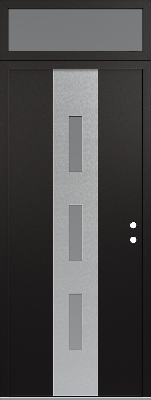 MODERN STEEL FRONT DOOR DIAMOND A7 36" X 96" BLACK/WHITE FROSTED GLASS PANEL STAINLESS STEEL LHI WITH TRANSOM CLEAR GLASS