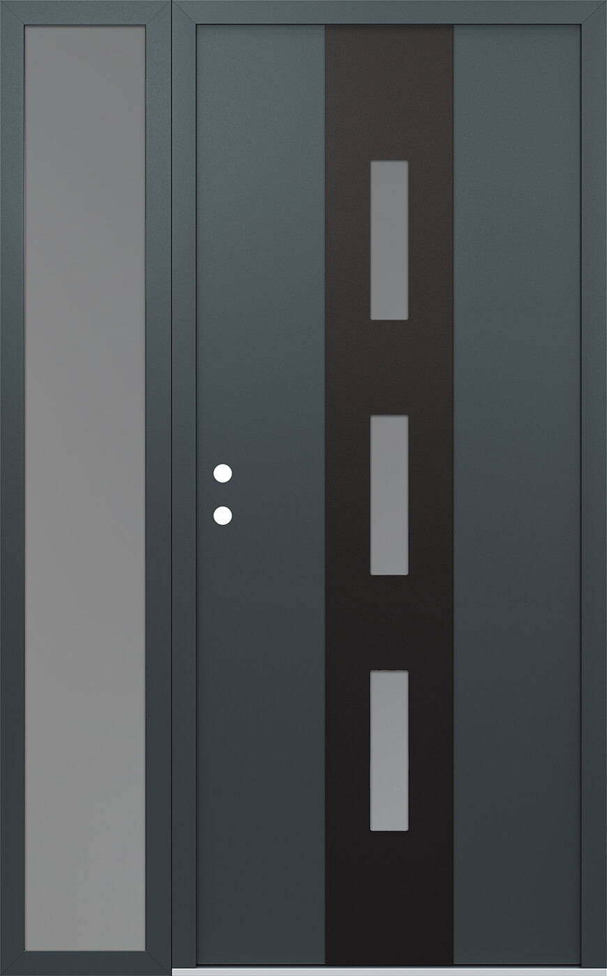 Modern Steel Front Door DIAMOND A7 48" X 80" ANTHRACITE/ANTHRACITE FROSTED GLASS PANEL BLACK RHI WITH SIDELITE CLEAR GLASS