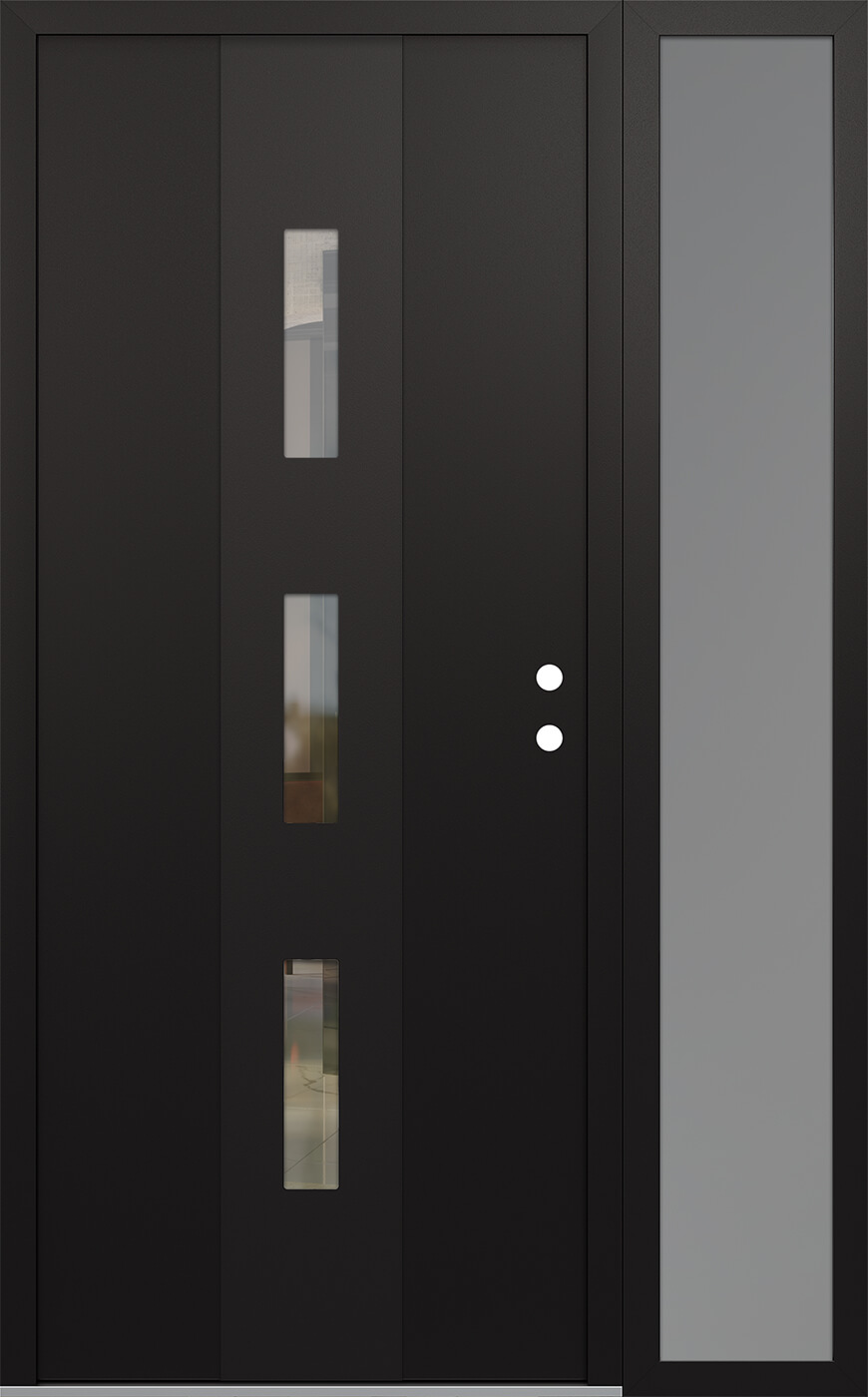 Modern Steel Front Door DIAMOND A7 48" X 80" BLACK/BLACK CLEAR GLASS PANEL BLACK LHI WITH SIDELITE FROSTED GLASS