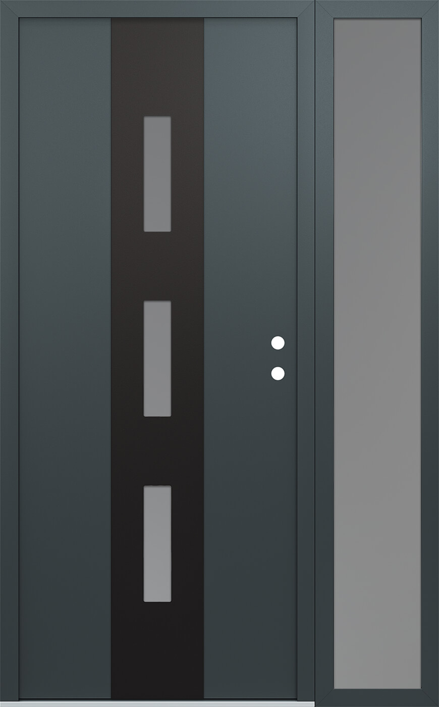 Modern Steel Front Door DIAMOND A7 50" X 80" ANTHRACITE/ANTHRACITE FROSTED GLASS PANEL BLACK LHI WITH SIDELITE CLEAR GLASS