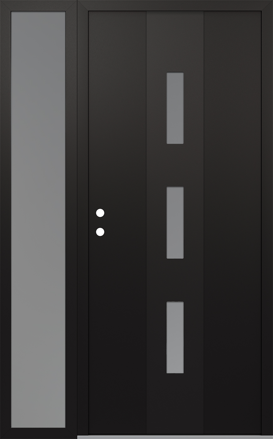 MODERN STEEL FRONT DOOR DIAMOND A7 50" X 80" BLACK/WHITE FROSTED GLASS PANEL BLACK RHI WITH SIDELITE FROSTED GLASS