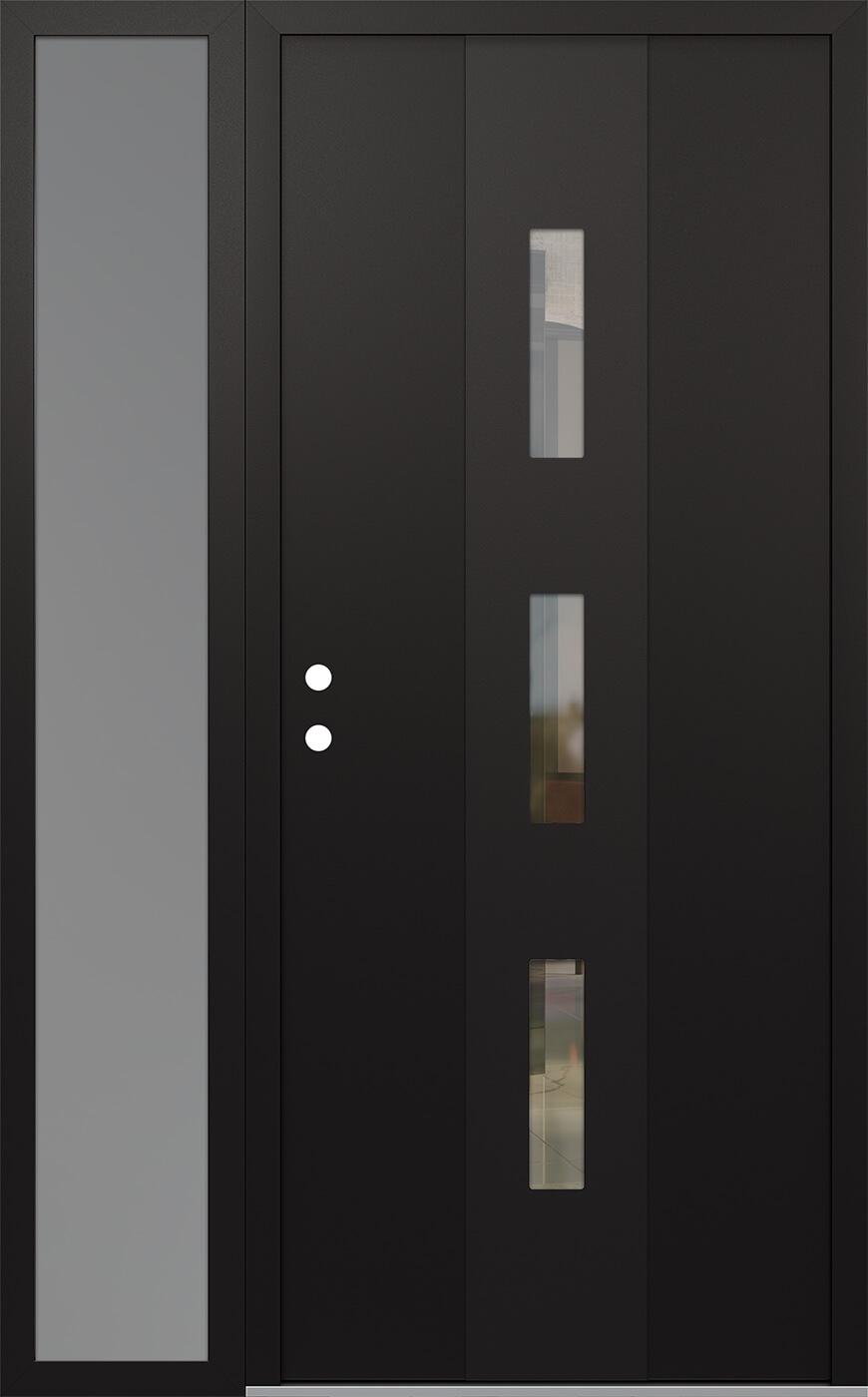 Modern Steel Front Door DIAMOND A7 52" X 80" BLACK/BLACK CLEAR GLASS PANEL BLACK RHI WITH SIDELITE FROSTED GLASS