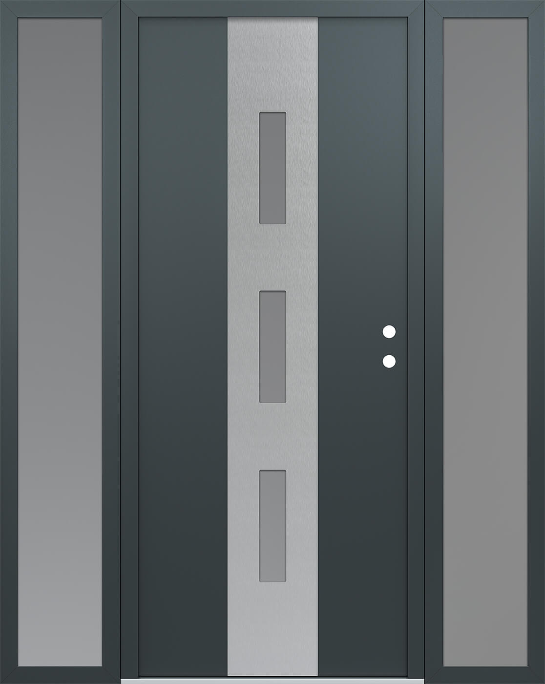 Modern Steel Front Door DIAMOND A7 60" X 80" ANTHRACITE/ANTHRACITE FROSTED GLASS PANEL STAINLESS STEEL LHI WITH 2 SIDELITES FROSTED GLASS
