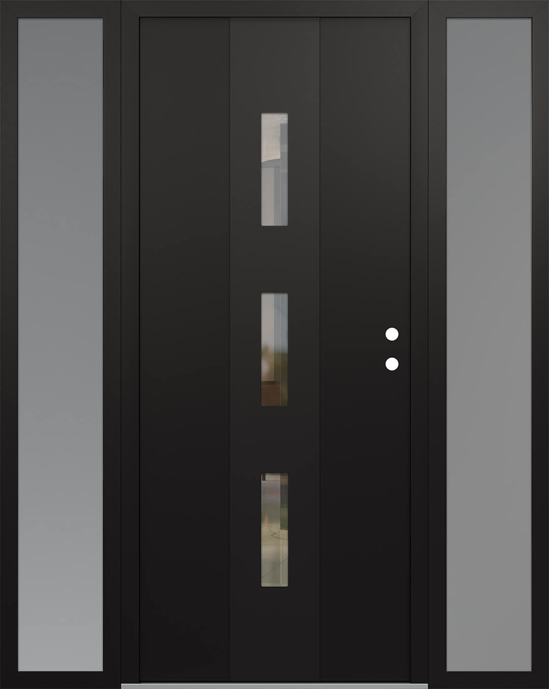 Modern Steel Front Door DIAMOND A7 60" X 80" BLACK/BLACK CLEAR GLASS PANEL BLACK LHI WITH 2 SIDELITES CLEAR GLASS