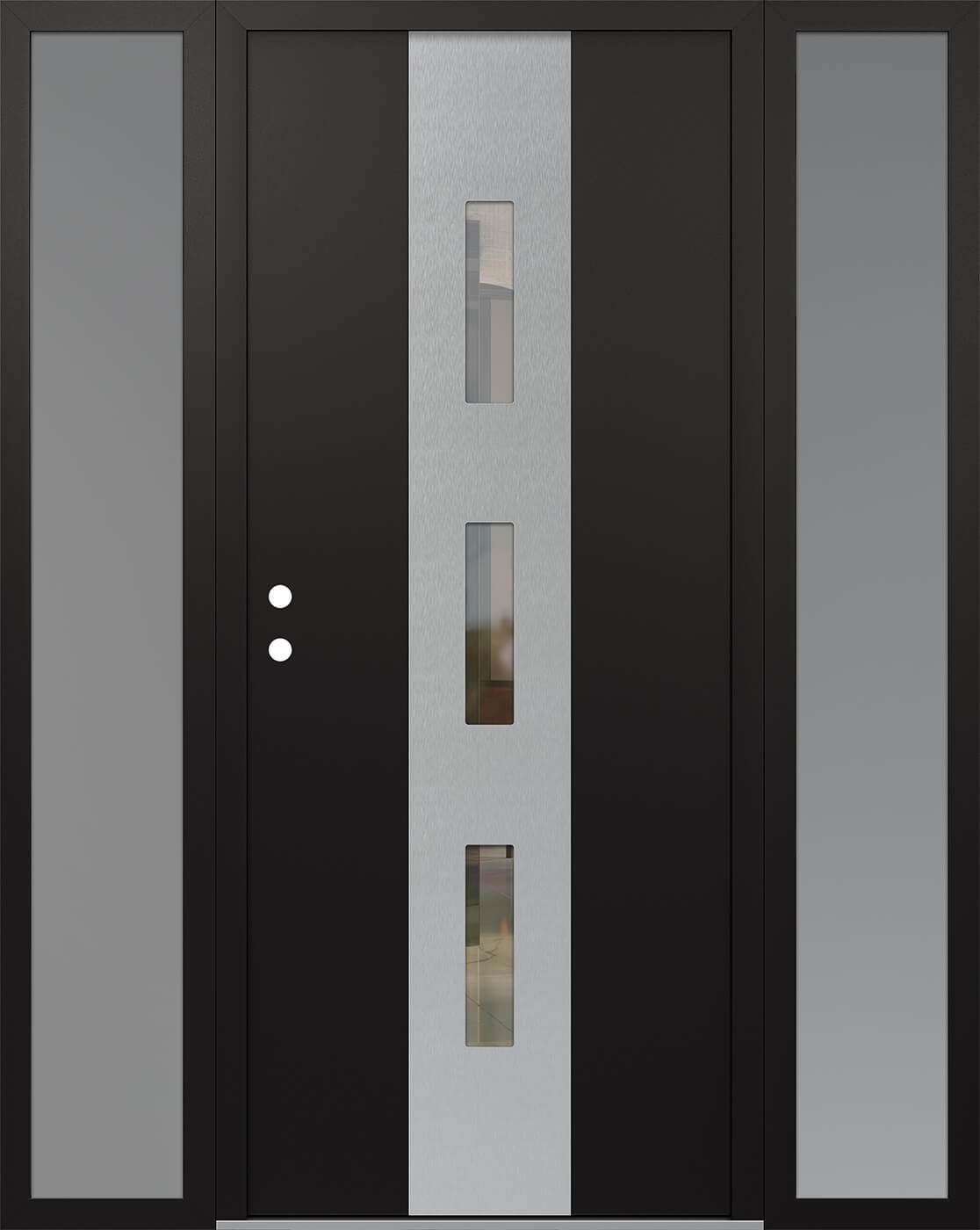 MODERN STEEL FRONT DOOR DIAMOND A7 60" X 80" BLACK/BLACK CLEAR GLASS PANEL STAINLESS STEEL RHI WITH 2 SIDELITES FROSTED GLASS