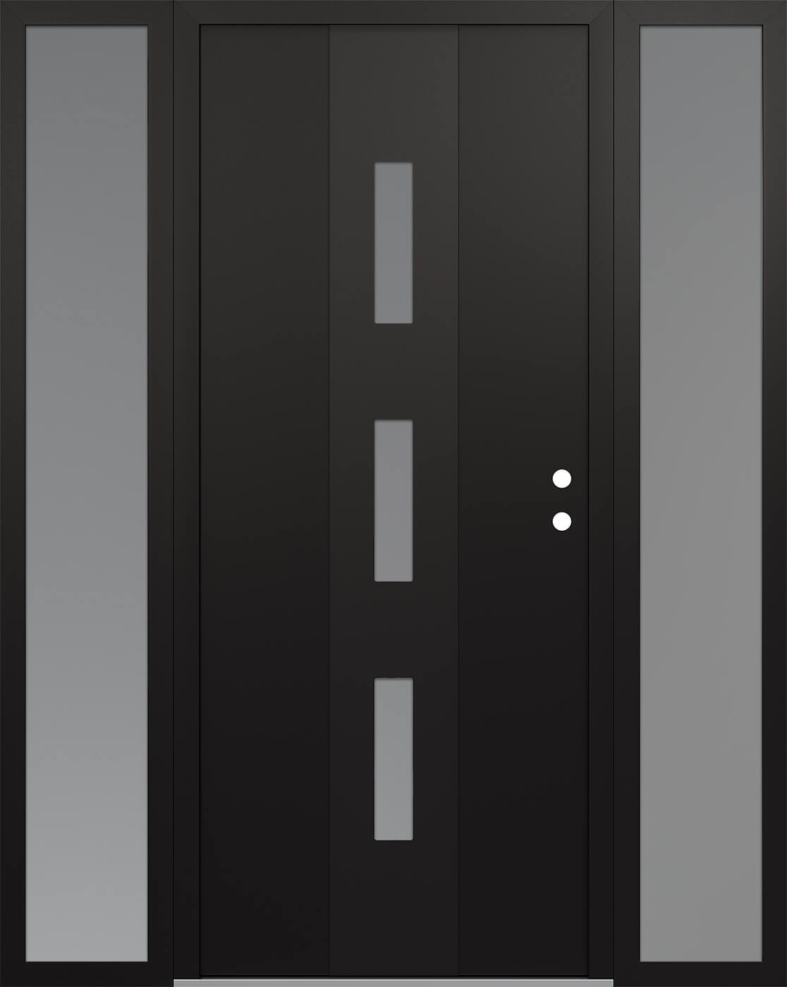 MODERN STEEL FRONT DOOR DIAMOND A7 60" X 80" BLACK/WHITE FROSTED GLASS PANEL BLACK LHI WITH 2 SIDELITES FROSTED GLASS