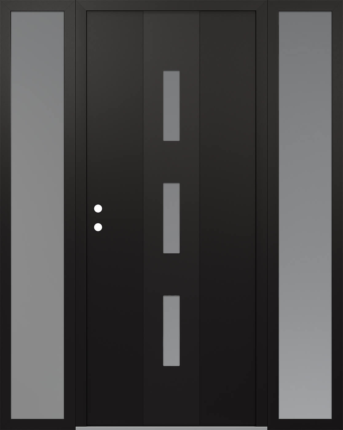 MODERN STEEL FRONT DOOR DIAMOND A7 64" X 80" BLACK/WHITE FROSTED GLASS PANEL BLACK RHI WITH 2 SIDELITES MIRRORED GLASS