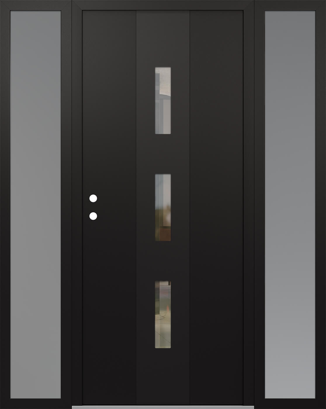 Modern Steel Front Door DIAMOND A7 68" X 80" BLACK/BLACK CLEAR GLASS PANEL BLACK RHI WITH 2 SIDELITES FROSTED GLASS