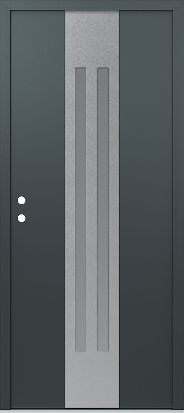 Modern Steel Front Door DIAMOND A8 36" X 80" ANTHRACITE/ANTHRACITE FROSTED GLASS PANEL STAINLESS STEEL RHI