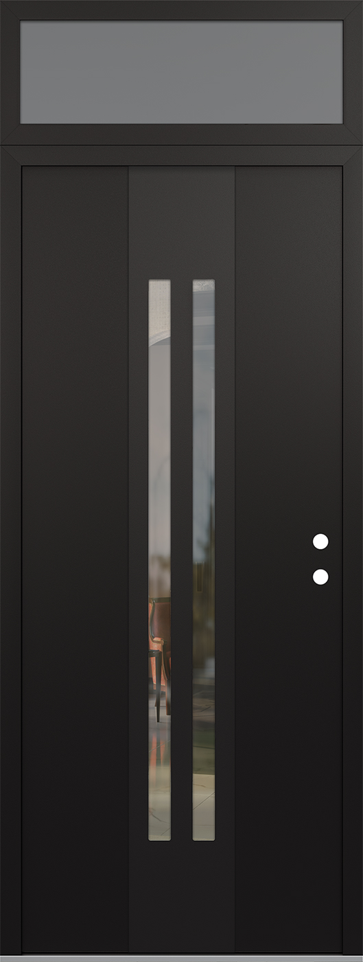 Modern Steel Front Door DIAMOND A8 36" X 96" BLACK/BLACK CLEAR GLASS PANEL BLACK LHI WITH TRANSOM FROSTED GLASS