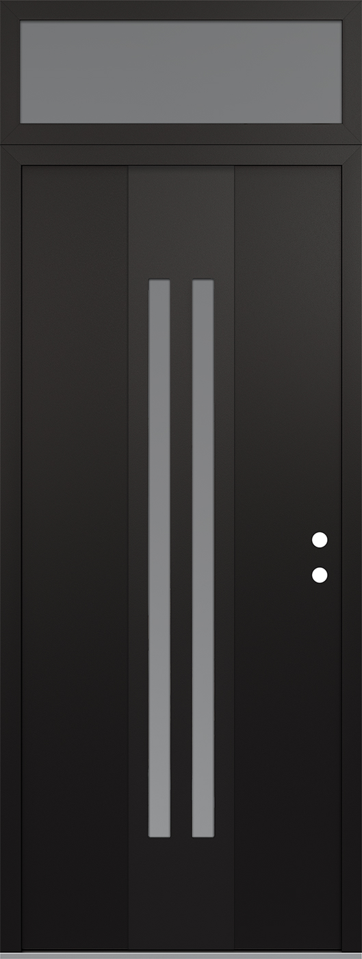 Modern Steel Front Door DIAMOND A8 36" X 96" BLACK/WHITE FROSTED GLASS PANEL BLACK LHI WITH TRANSOM FROSTED GLASS