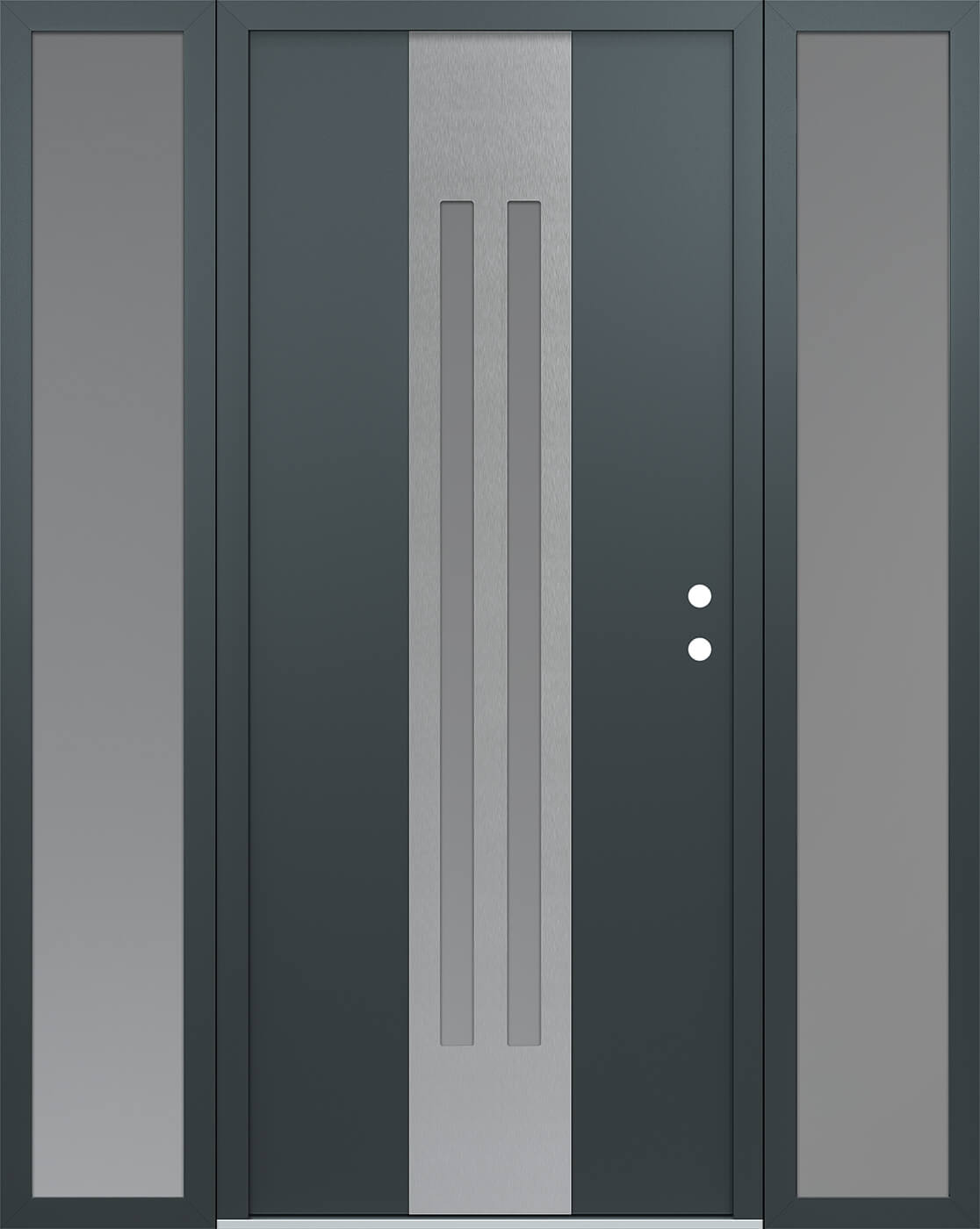 Modern Steel Front Door DIAMOND A8 64" X 80" ANTHRACITE/ANTHRACITE FROSTED GLASS PANEL STAINLESS STEEL LHI WITH 2 SIDELITES FROSTED GLASS