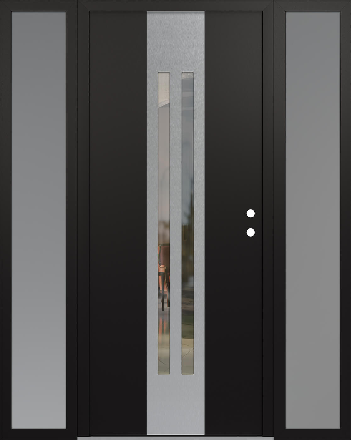 Modern Steel Front Door DIAMOND A8 64" X 80" BLACK/BLACK CLEAR GLASS PANEL STAINLESS STEEL LHI WITH 2 SIDELITES FROSTED GLASS