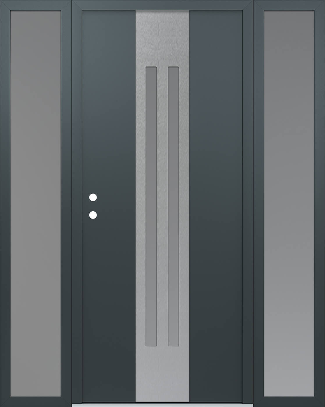 Modern Steel Front Door DIAMOND A8 68" X 80" ANTHRACITE/ANTHRACITE FROSTED GLASS PANEL STAINLESS STEEL RHI WITH 2 SIDELITES FROSTED GLASS