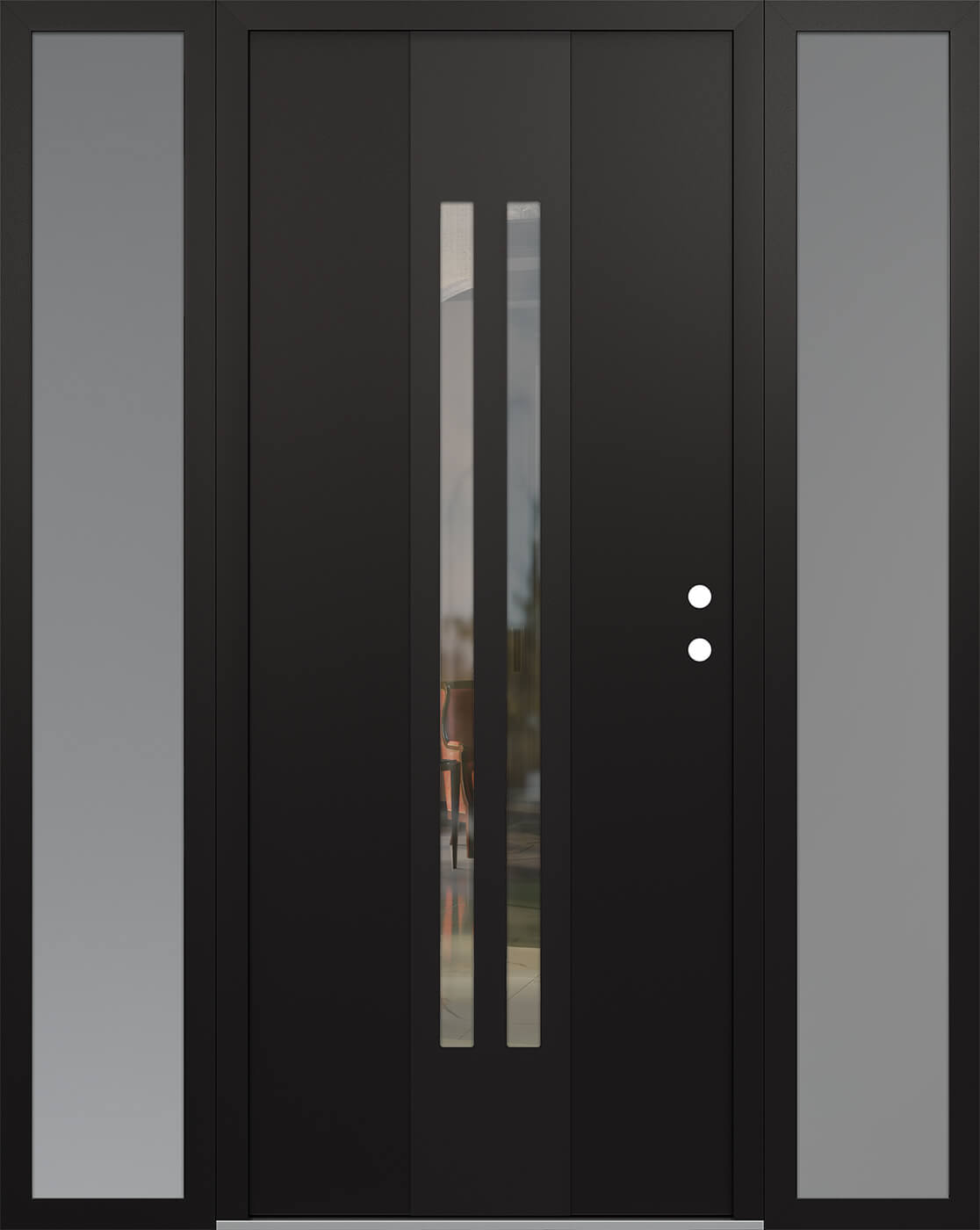 Modern Steel Front Door DIAMOND A8 68" X 80" BLACK/BLACK CLEAR GLASS PANEL BLACK LHI WITH 2 SIDELITES FROSTED GLASS