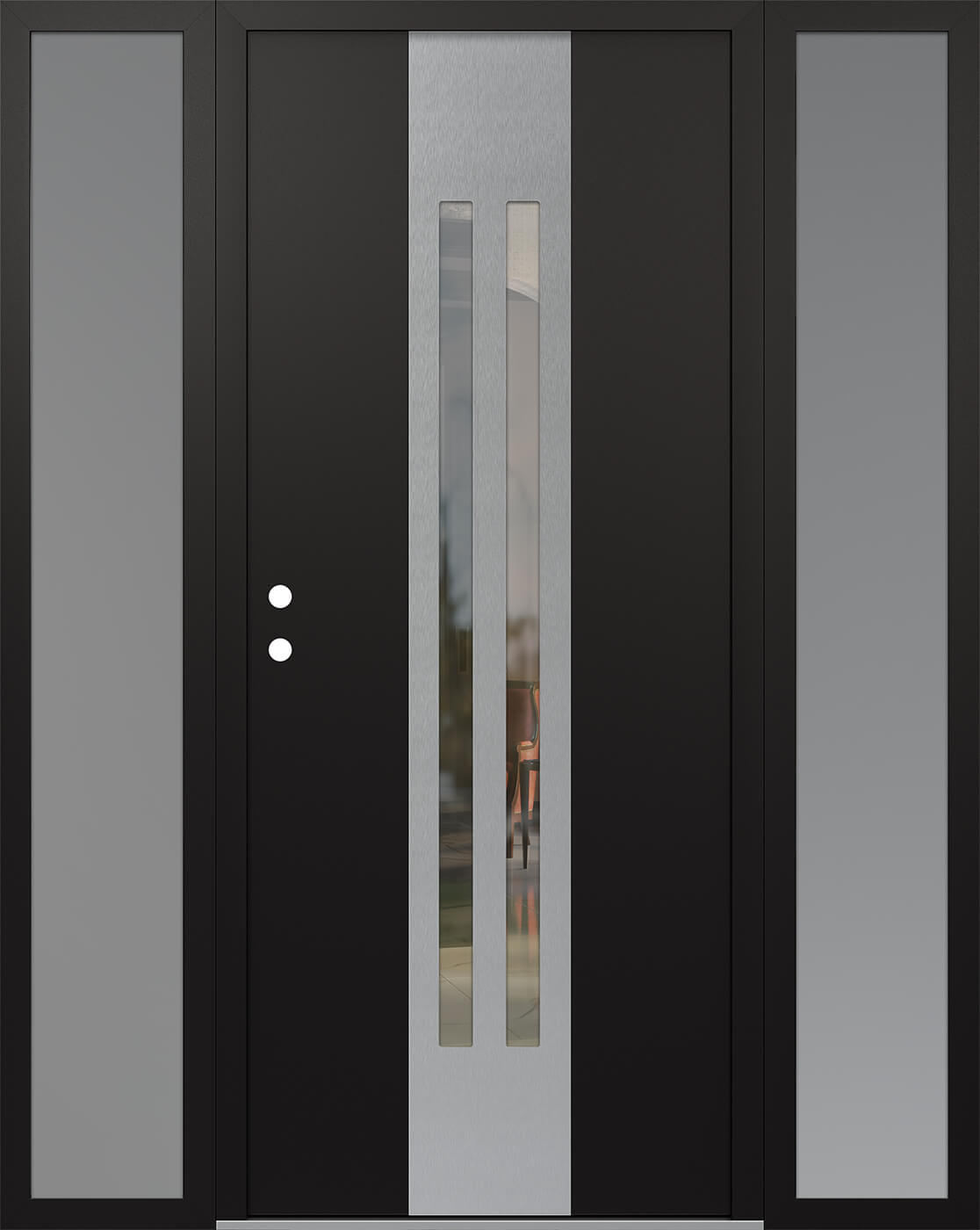Modern Steel Front Door DIAMOND A8 68" X 80" BLACK/BLACK CLEAR GLASS PANEL STAINLESS STEEL RHI WITH 2 SIDELITES FROSTED GLASS