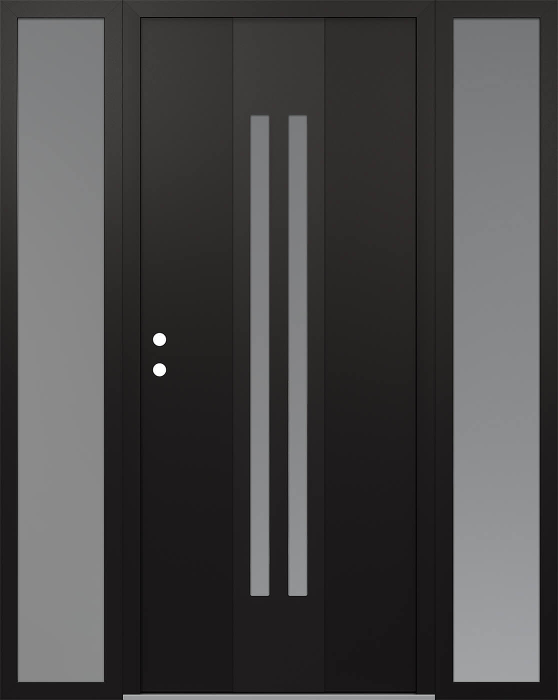 Modern Steel Front Door DIAMOND A8 68" X 80" BLACK/WHITE FROSTED GLASS PANEL BLACK RHI WITH 2 SIDELITES FROSTED GLASS