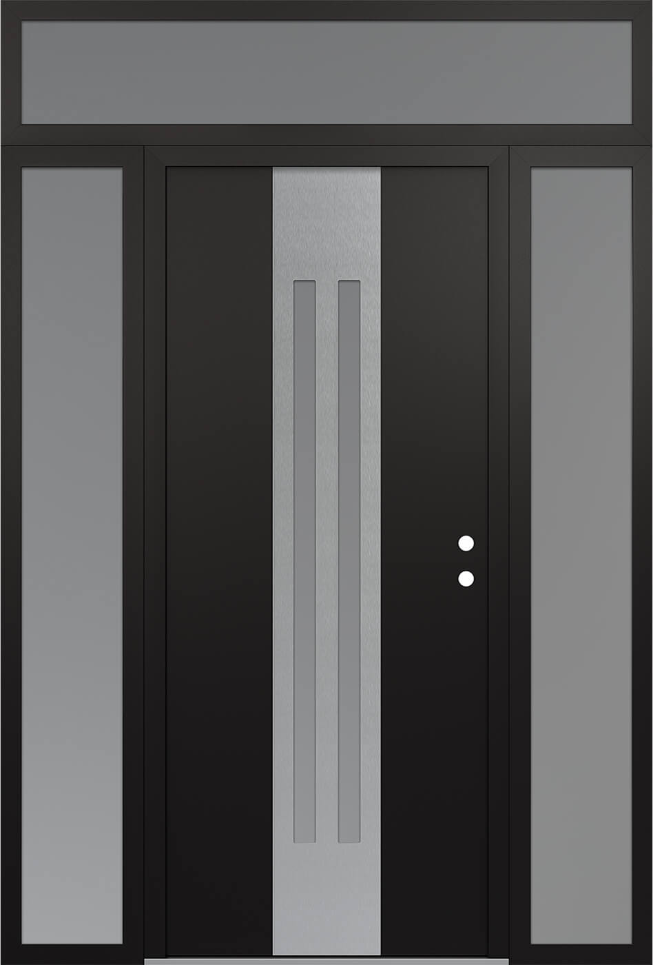 Modern Steel Front Door DIAMOND A8 68" X 96" BLACK/WHITE FROSTED GLASS PANEL STAINLESS STEEL LHI WITH 2 SIDELITES AND TRANSOM FROSTED GLASS