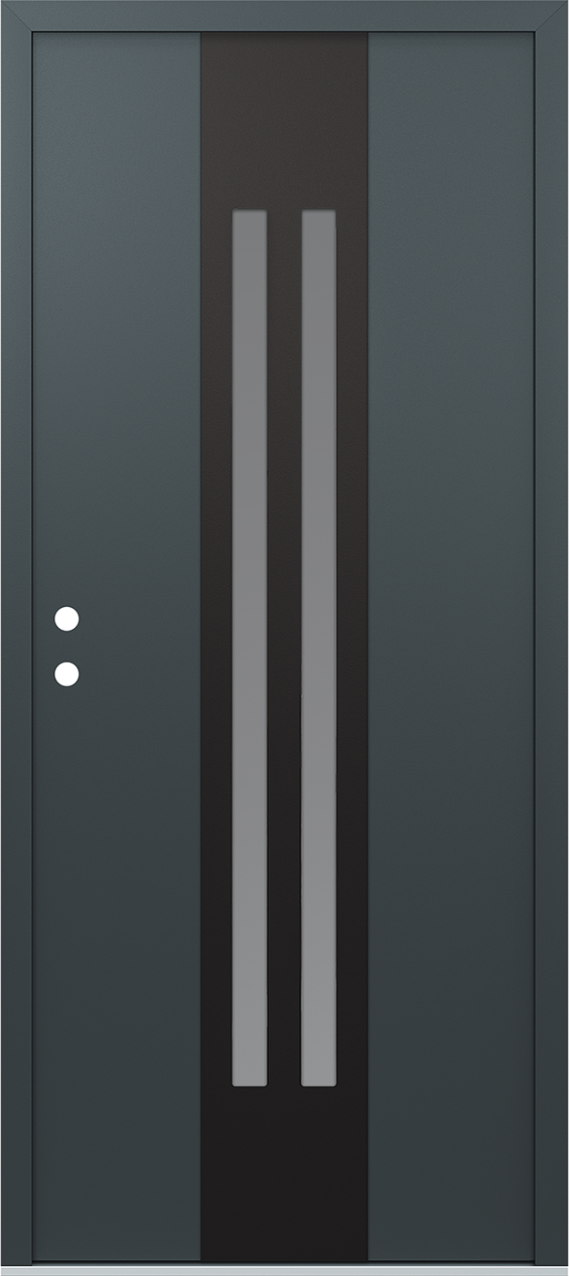 MODERN STEEL FRONT DOOR DIAMOND A8 36" X 80" ANTHRACITE/ANTHRACITE FROSTED GLASS PANEL BLACK RHI