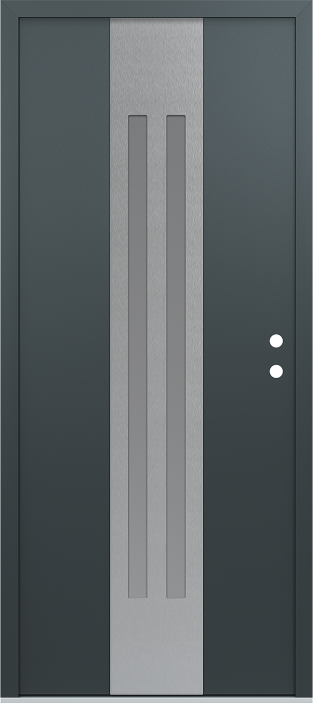 Modern Steel Front Door DIAMOND A8 36" X 80" ANTHRACITE/ANTHRACITE FROSTED GLASS PANEL STAINLESS STEEL LHI