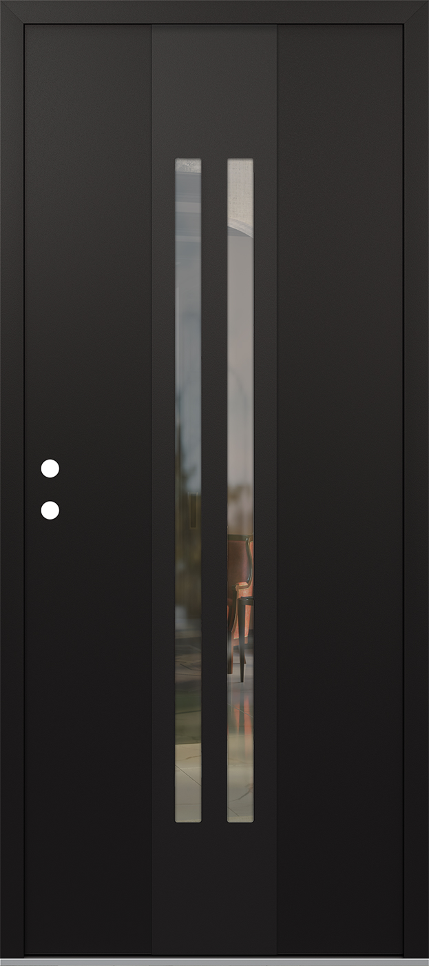 MODERN STEEL FRONT DOOR DIAMOND A8 36" X 80" BLACK/BLACK CLEAR GLASS PANEL BLACK RHI