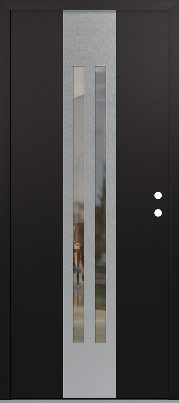 MODERN STEEL FRONT DOOR DIAMOND A8 36" X 80" BLACK/BLACK CLEAR GLASS PANEL STAINLESS STEEL LHI