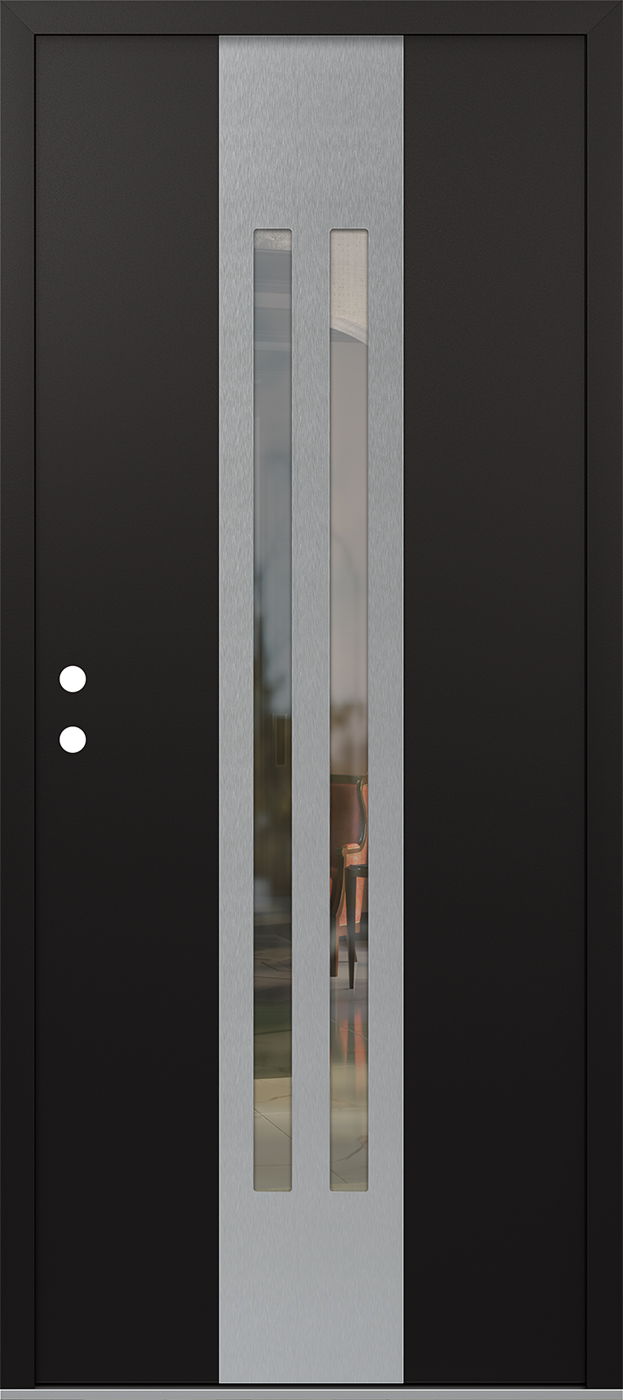 MODERN STEEL FRONT DOOR DIAMOND A8 36" X 80" BLACK/BLACK CLEAR GLASS PANEL STAINLESS STEEL RHI